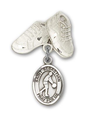 Sterling Silver Baby Boots St. Sebastian/Basketball Baby Badge