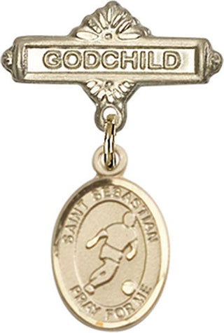 14kt Gold Filled Godchild St. Sebastian/Soccer Baby Badge