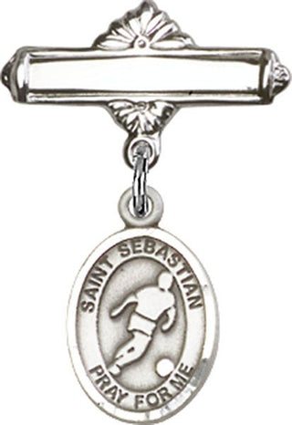 Sterling Silver Polished Badge Pin St. Sebastian/Soccer Baby Badge