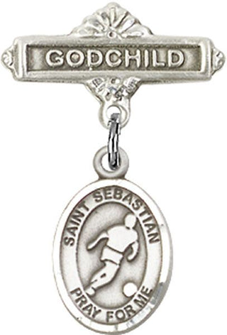Sterling Silver Godchild St. Sebastian/Soccer Baby Badge