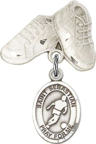 Sterling Silver Baby Boots St. Sebastian/Soccer Baby Badge