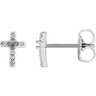 Sterling Silver 1.5 mm Round .03 CTW Natural Diamond Semi-Set Cross Earrings