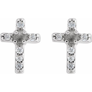 14K White 1.5 mm Round .03 CTW Natural Diamond Semi-Set Cross Earrings
