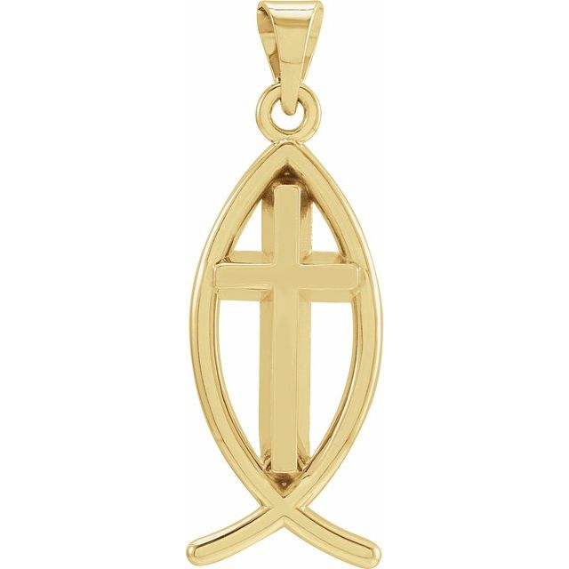 14K Yellow Gold Fish with Cross Pendant at Catholic Shop – CatholicShop.com
