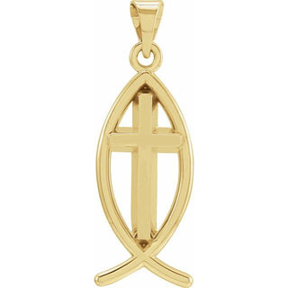 14K Yellow 14x6 mm Fish with Cross Pendant