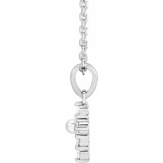 Sterling Silver Cultured White Seed Pearl & .07 CTW Natural Diamond Cross 16-18" Necklace