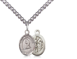 Sterling Silver Saint Sebastian Skiing Medal Religious and Catholic Jewelry