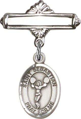 Sterling Silver Polished Badge Pin St. Sebastian/Cheerleading Baby Badge