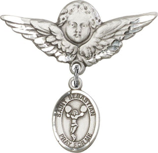 Sterling Silver Large Angel w/Wings St. Sebastian/Cheerleading Baby Badge