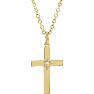 14K Yellow .0075 CT Natural Diamond Cross 18" Necklace