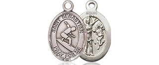 Sterling Silver Saint Sebastian Surfing Medal Religious and Catholic Jewelry