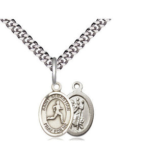 Pewter Saint Sebastian Track and Field Medal Religious and Catholic Jewelry