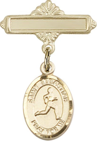 14kt Gold Filled Polished Badge Pin St. Sebastian/Track & Field Baby Badge