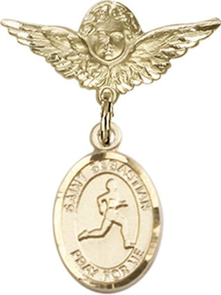 14kt Gold Filled Small Angel w/Wings St. Sebastian/Track & Field Baby Badge
