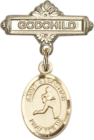 14kt Gold Filled Godchild St. Sebastian/Track & Field Baby Badge