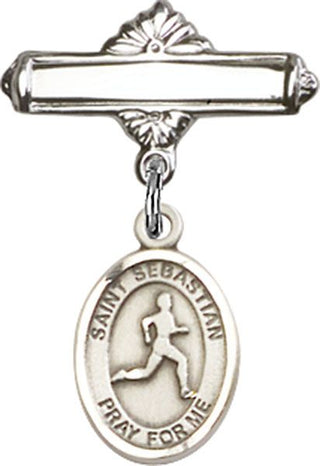 Sterling Silver Polished Badge Pin St. Sebastian/Track & Field Baby Badge