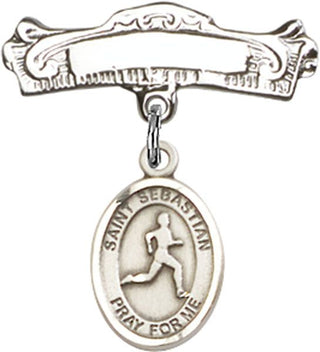 Sterling Silver Badge Pin St. Sebastian/Track & Field Baby Badge