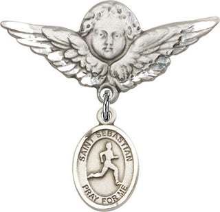 Sterling Silver Large Angel w/Wings St. Sebastian/Track & Field Baby Badge