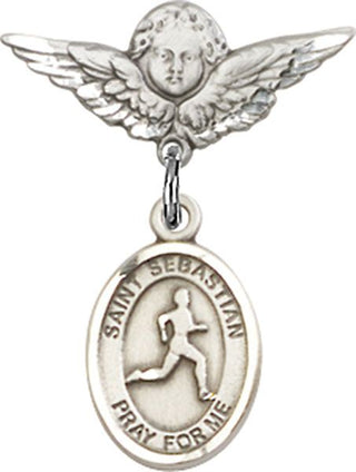 Sterling Silver Small Angel w/Wings St. Sebastian/Track & Field Baby Badge