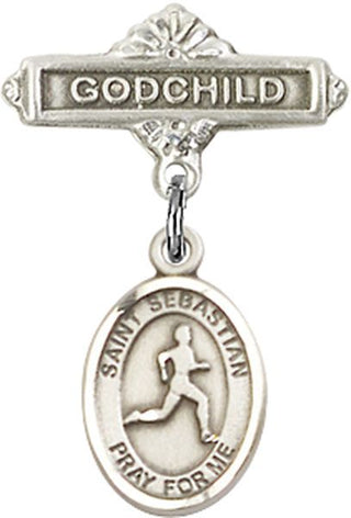 Sterling Silver Godchild St. Sebastian/Track & Field Baby Badge