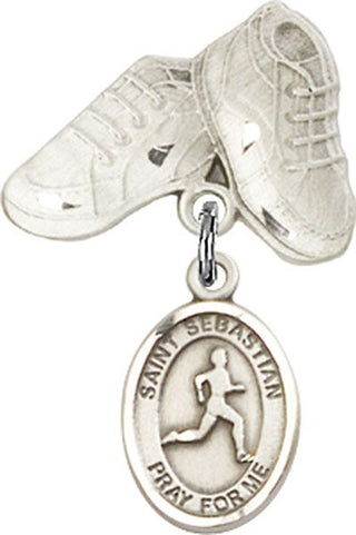 Sterling Silver Baby Boots St. Sebastian/Track & Field Baby Badge