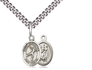 Pewter Saint Sebastian Figure Skating Medal Religious and Catholic Jewelry