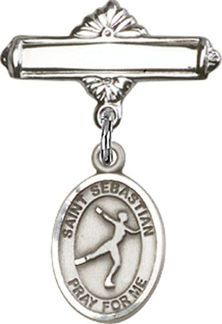 Sterling Silver Polished Badge Pin St. Sebastian/Figure Skating Baby Badge