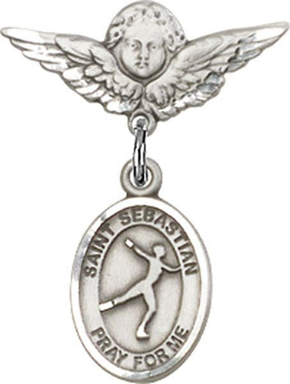 Sterling Silver Small Angel w/Wings St. Sebastian/Figure Skating Baby Badge