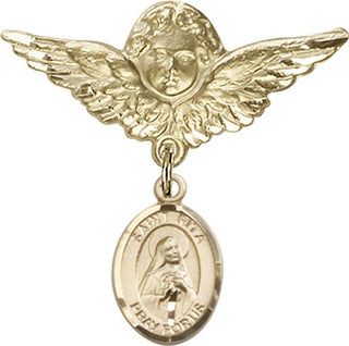 14kt Gold Filled Large Angel w/Wings St. Rita / Baseball Baby Badge