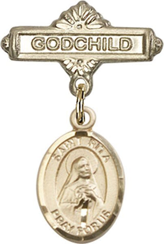 14kt Gold Godchild St. Rita / Baseball Baby Badge