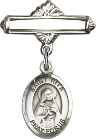 Sterling Silver Polished Badge Pin St. Rita / Baseball Baby Badge