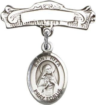 Sterling Silver Badge Pin St. Rita / Baseball Baby Badge