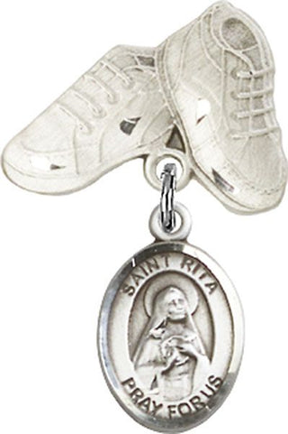 Sterling Silver Baby Boots St. Rita / Baseball Baby Badge