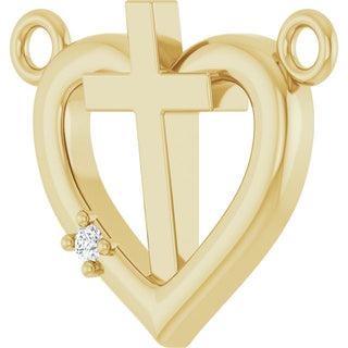 14K Yellow .0025 CT Natural Diamond Heart & Cross Necklace Center