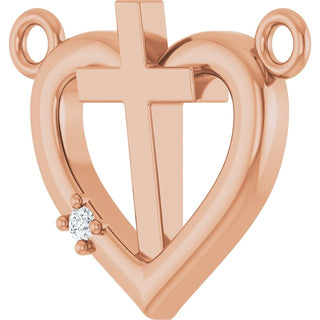 14K Rose .0025 CT Natural Diamond Heart & Cross Necklace Center