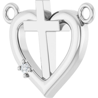 14K White .0025 CT Natural Diamond Heart & Cross Necklace Center
