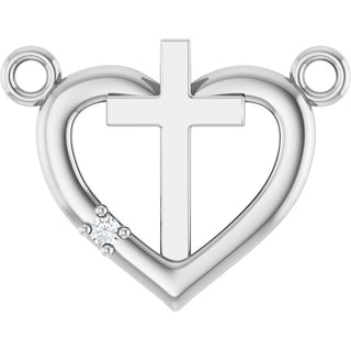 14K White .0025 CT Natural Diamond Heart & Cross Necklace Center
