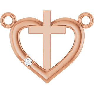 14K Rose .0025 CT Natural Diamond Heart & Cross Necklace Center