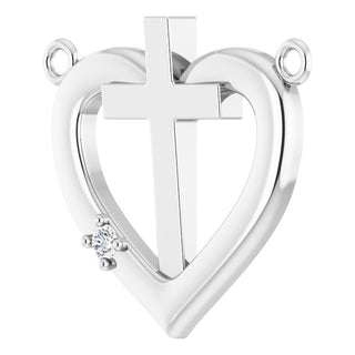 14K White .015 CT Natural Diamond Heart & Cross Necklace Center