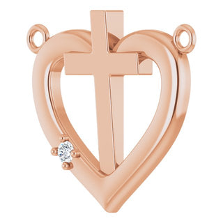 14K Rose .015 CT Natural Diamond Heart & Cross Necklace Center