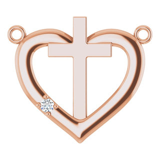 14K Rose .015 CT Natural Diamond Heart & Cross Necklace Center