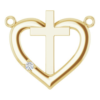 14K Yellow .015 CT Natural Diamond Heart & Cross Necklace Center