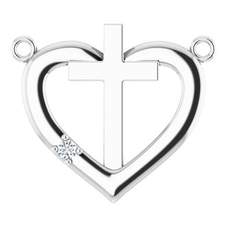 Sterling Silver .015 CT Natural Diamond Heart & Cross Necklace Center