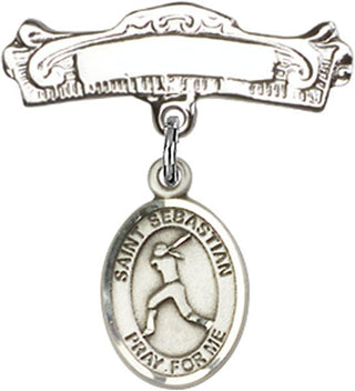 Sterling Silver Badge Pin St. Sebastian/Softball Baby Badge