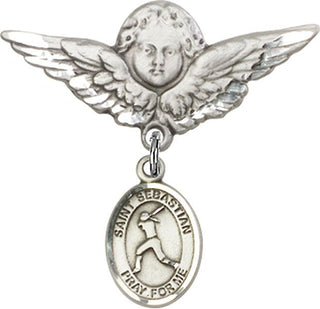 Sterling Silver Large Angel w/Wings St. Sebastian/Softball Baby Badge