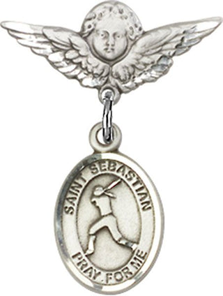 Sterling Silver Small Angel w/Wings St. Sebastian/Softball Baby Badge