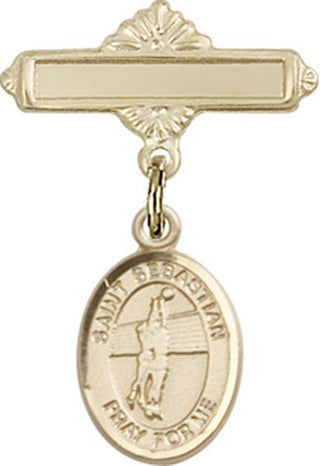 14kt Gold Filled Polished Badge Pin St. Sebastian / Volleyball Baby Badge