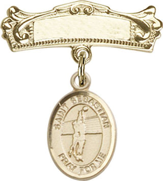 14kt Gold Filled Badge Pin St. Sebastian / Volleyball Baby Badge