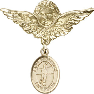 14kt Gold Large Angel w/Wings St. Sebastian / Volleyball Baby Badge