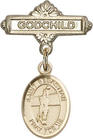 14kt Gold Godchild St. Sebastian / Volleyball Baby Badge